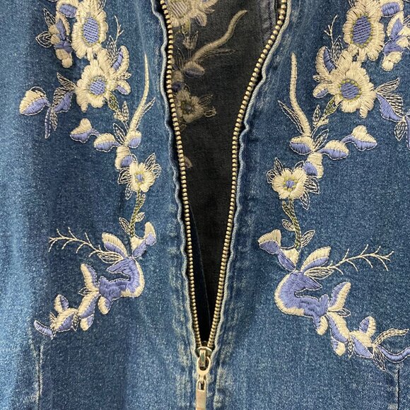 Denim & Co. Embroidered Floral Zip-Up Blue Jean Long sleeve Jacket X-Large - Picture 6 of 10